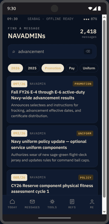 SeaBag NAVADMIN search